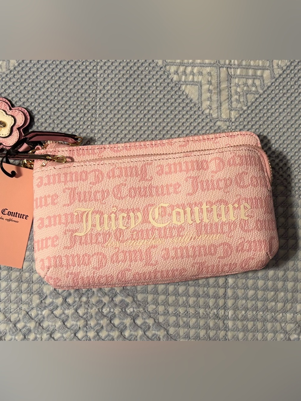 Juicy Couture Pink Logo Cosmetic Zip Pouch with Gold Script